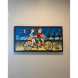 Original Vova Vladimir Mingar Acrylic Painting Bicycle Couple Signed with COA NM